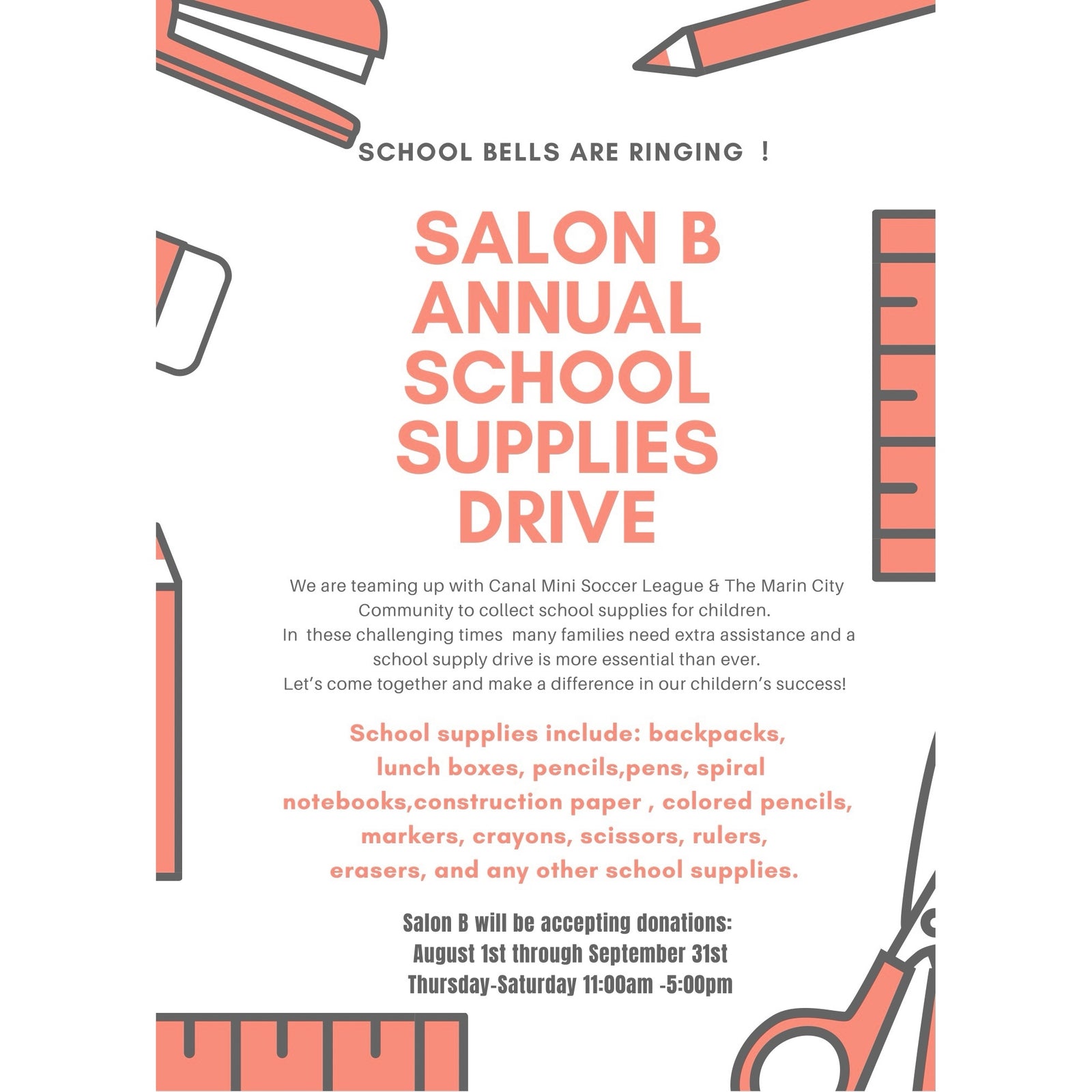 Salon B Annual School Supplies Drive
