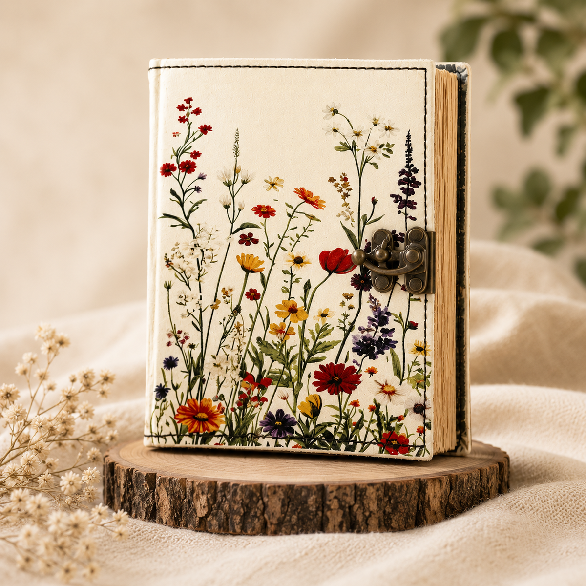 Handmade Leather Grimoire Book– Spring Flower Journal