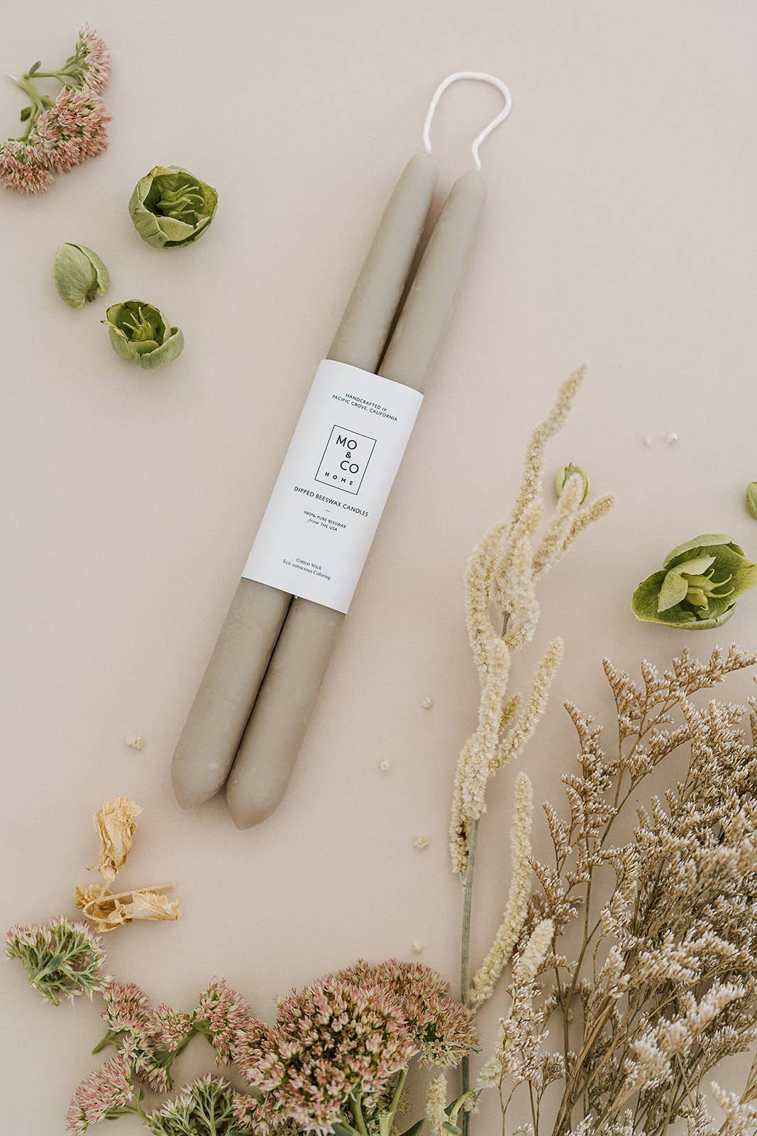 Clay | Dipped Beeswax Taper Candles | All Natural: 10 Inches