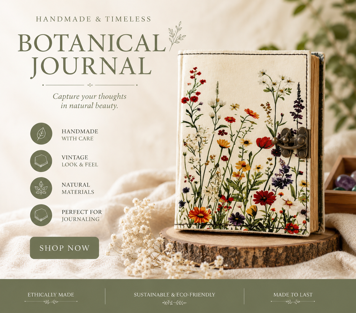 Handmade Leather Grimoire Book– Spring Flower Journal