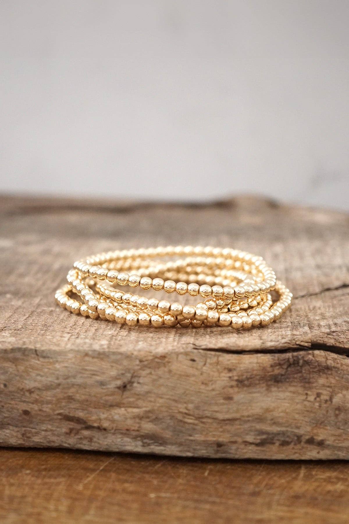 Small ball beads bracelet stack of 5 bracelets Gold tone