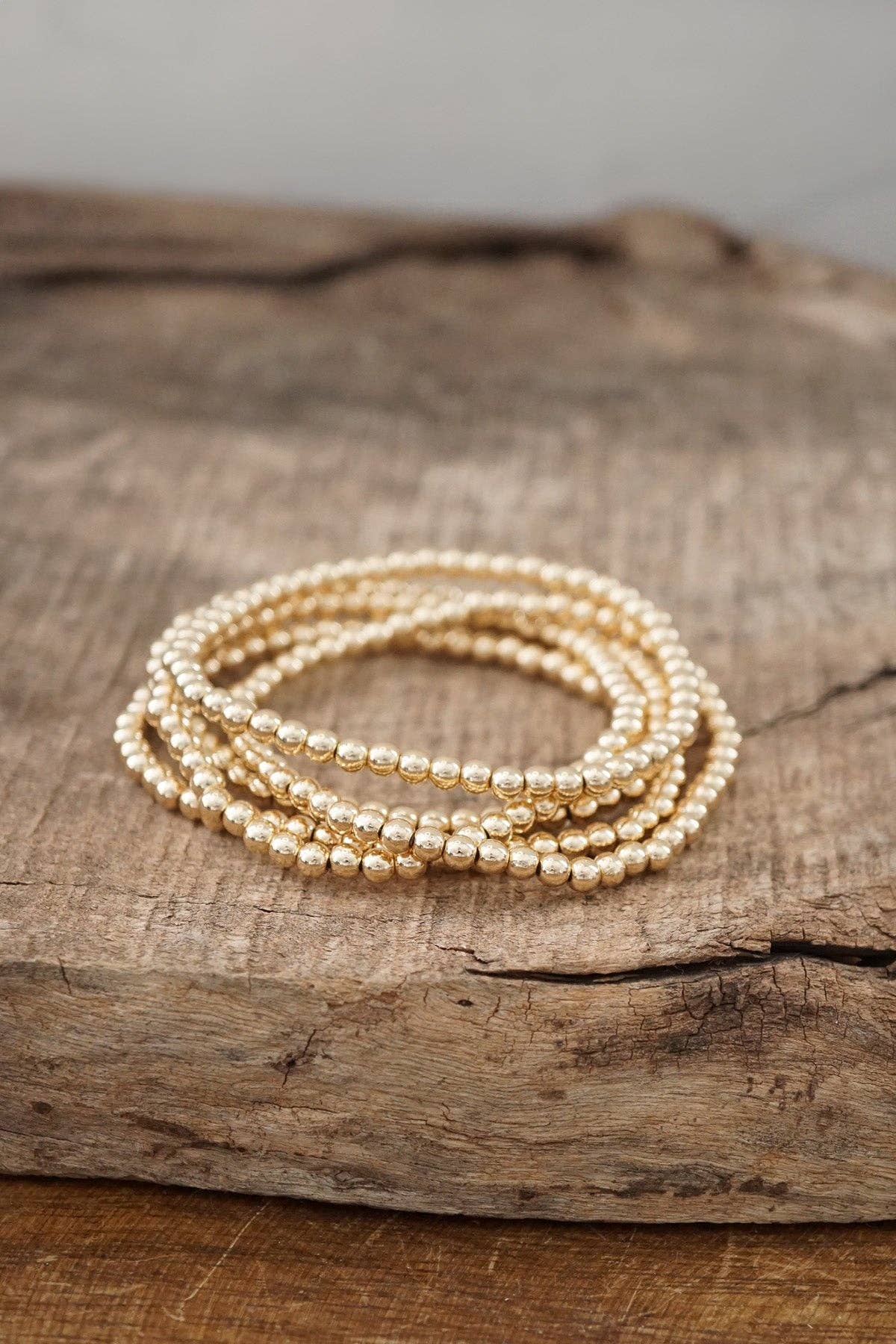 Small ball beads bracelet stack of 5 bracelets Gold tone