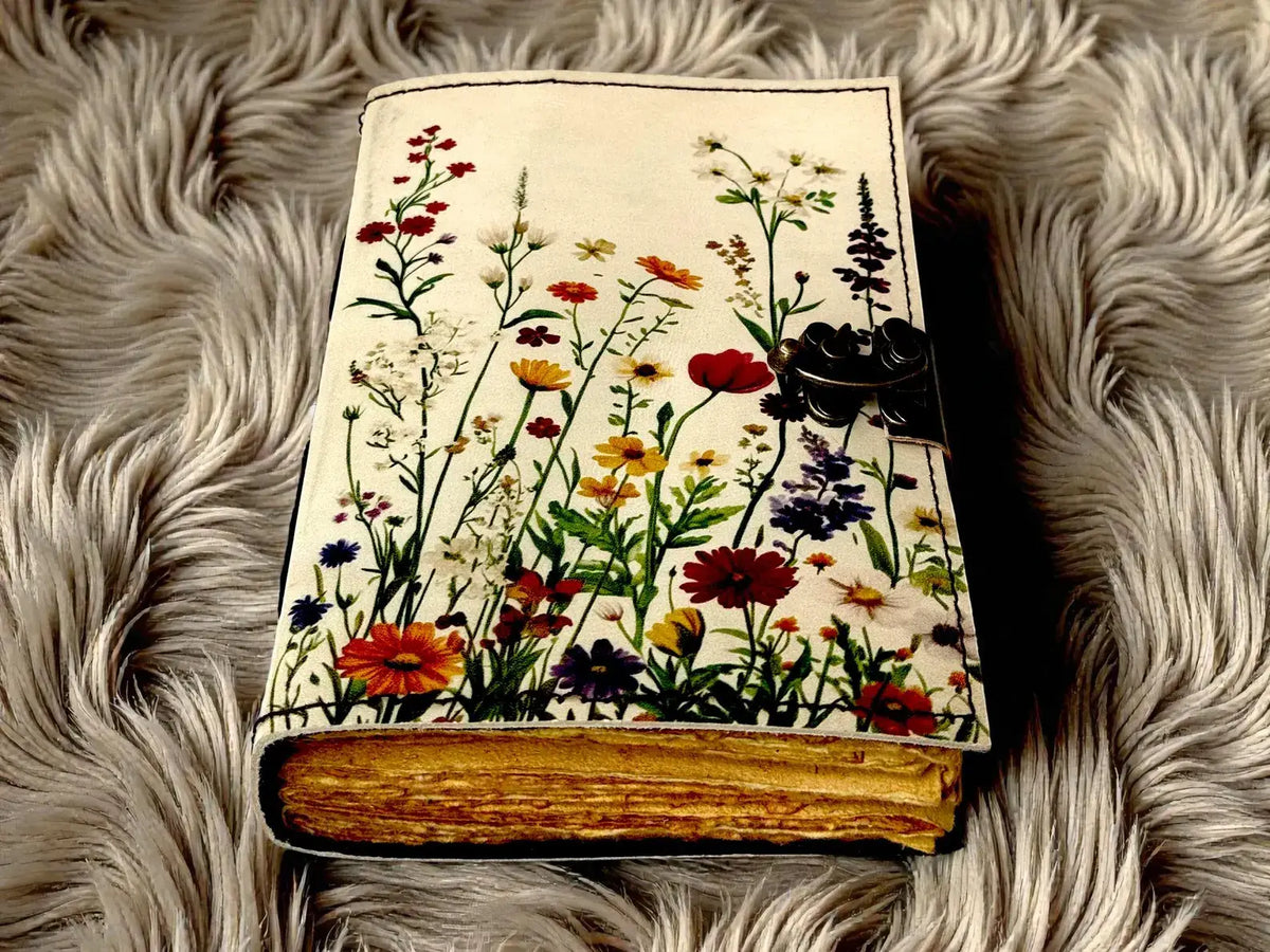 Handmade Leather Grimoire Book– Spring Flower Journal