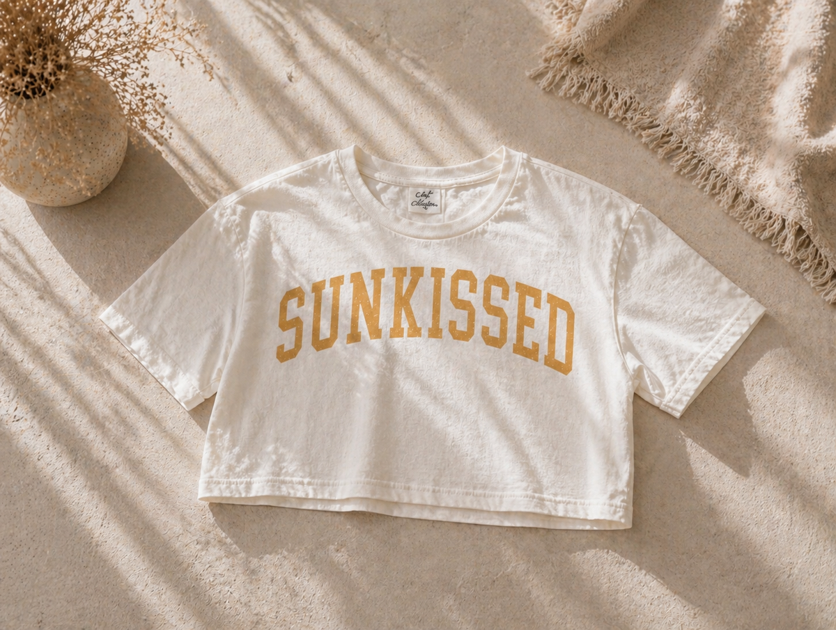 SUNKISSED Cropped Mineral Graphic Top: CREAM
