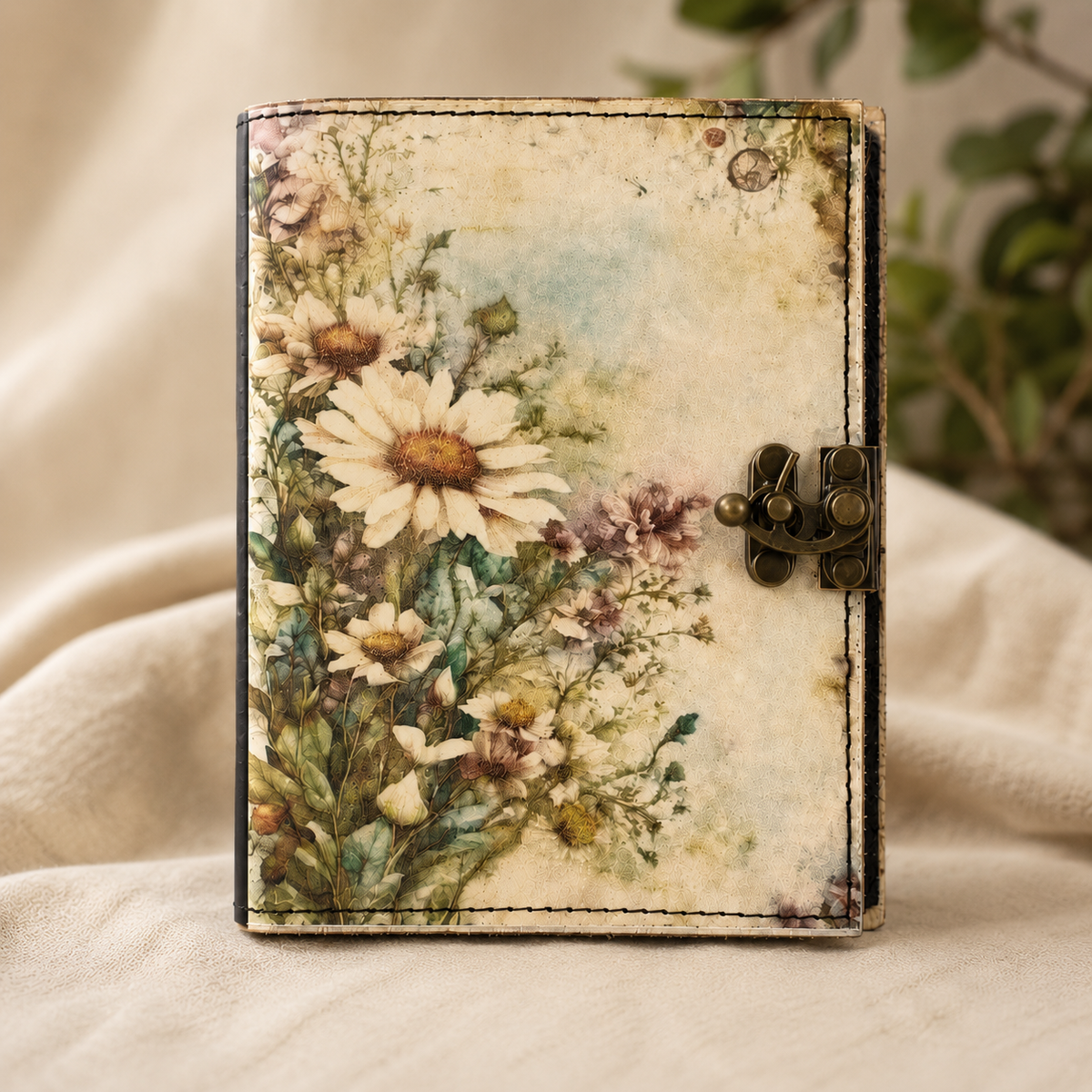 Handmade Floral Leather Grimoire – Book of Shadows with Lock