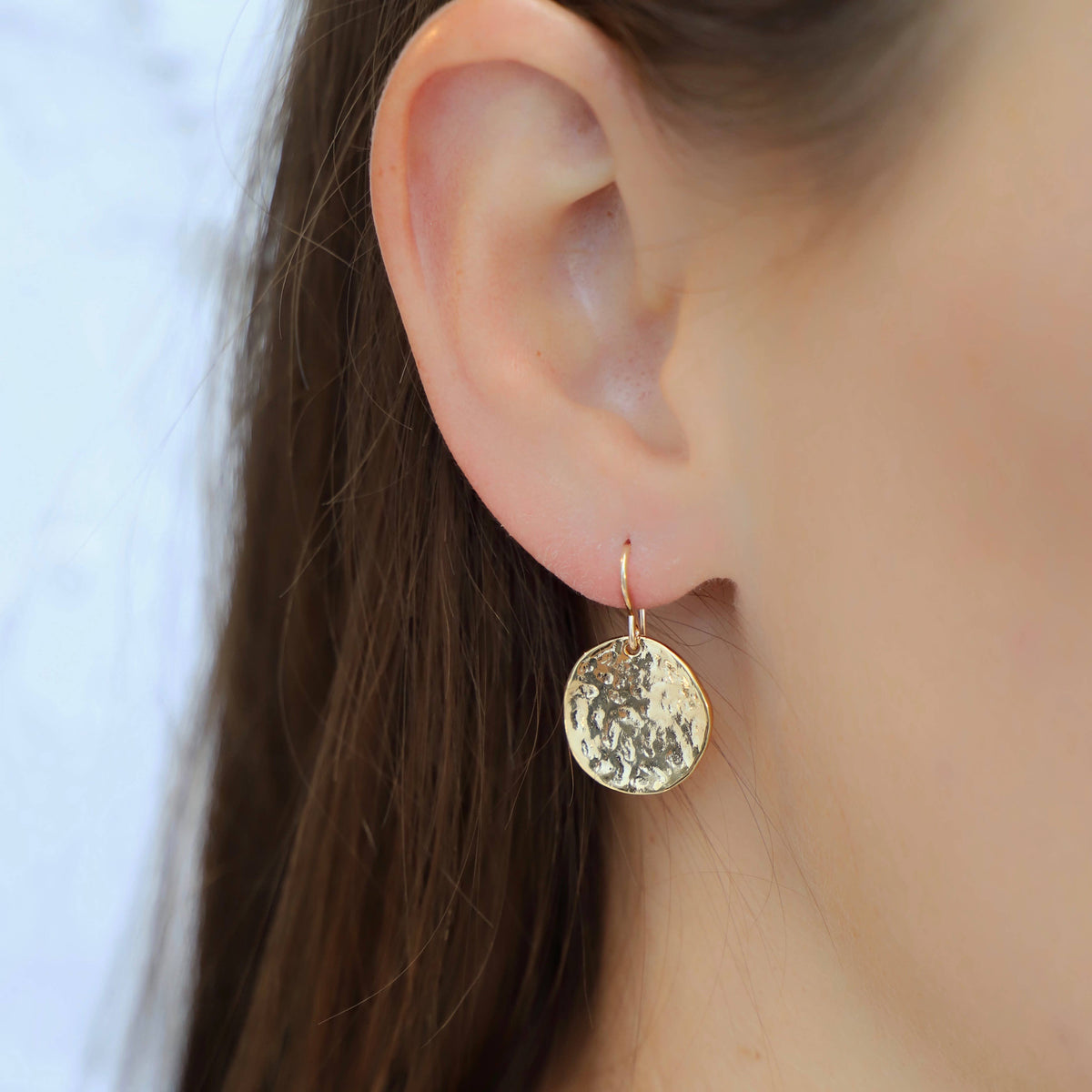 Hammered Medallion Earrings: Gold