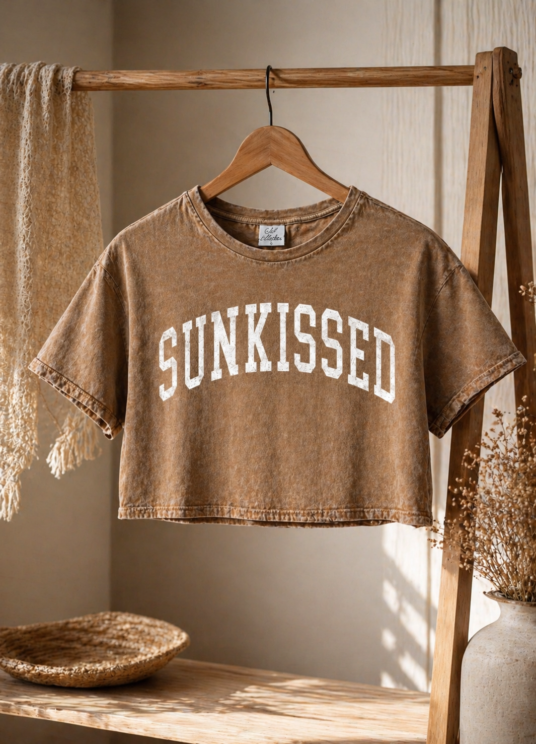 SUNKISSED Cropped Mineral Graphic Top Color : TOAST