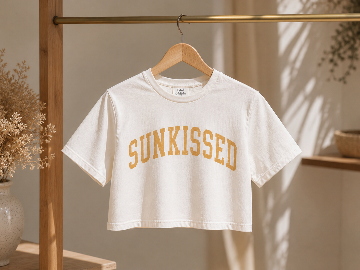 SUNKISSED Cropped Mineral Graphic Top: CREAM