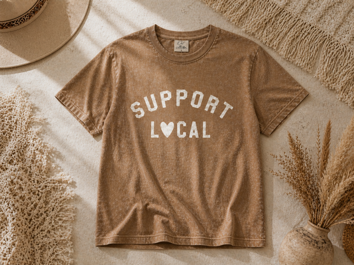 SUPPORT LOCAL     Mineral Washed Graphic Tshirt  Color :TOAST