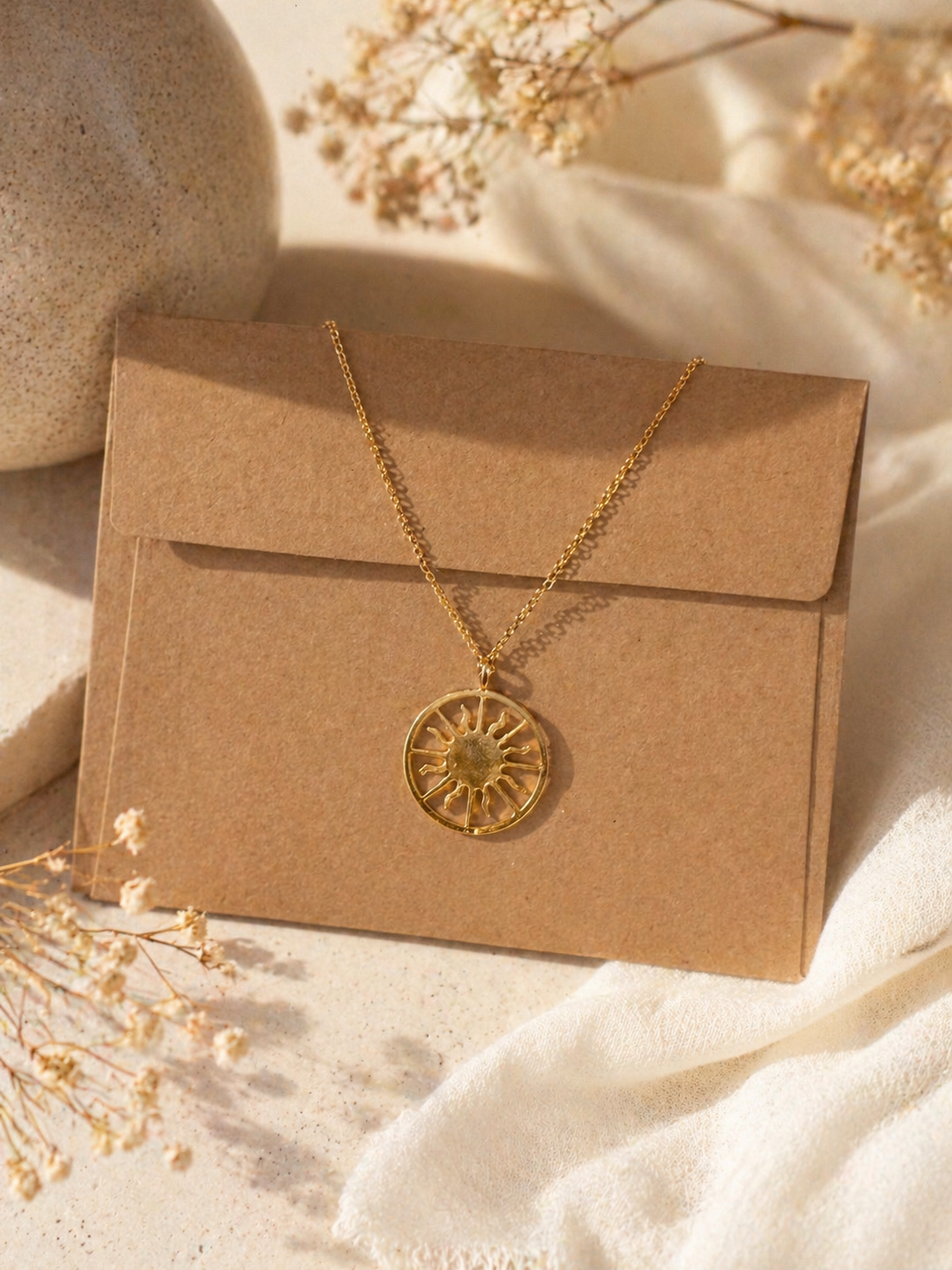Gold Dipped Sun Coin Pendant Necklace