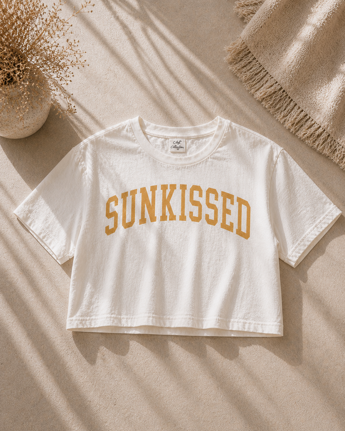 SUNKISSED Cropped Mineral Graphic Top: CREAM
