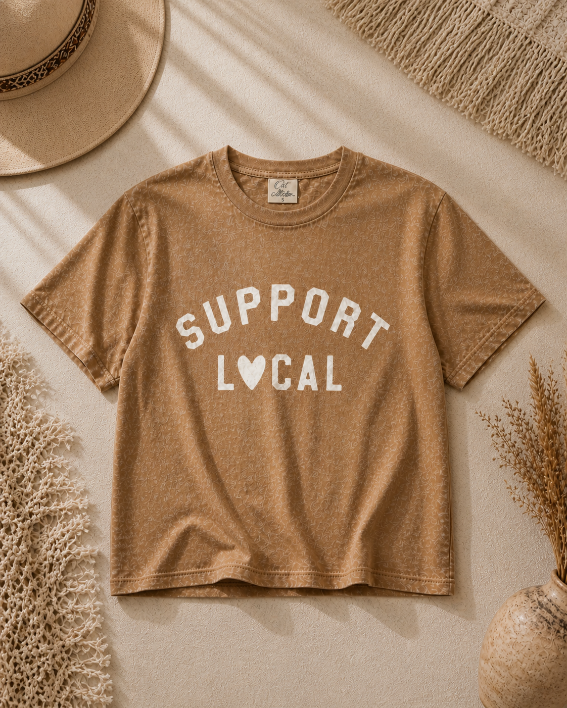 SUPPORT LOCAL     Mineral Washed Graphic Tshirt  Color :TOAST