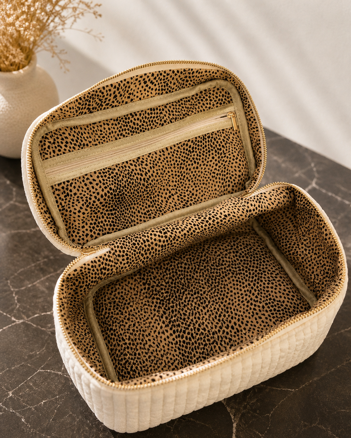 Vintage Moss Quilted Velvet Vanity Case