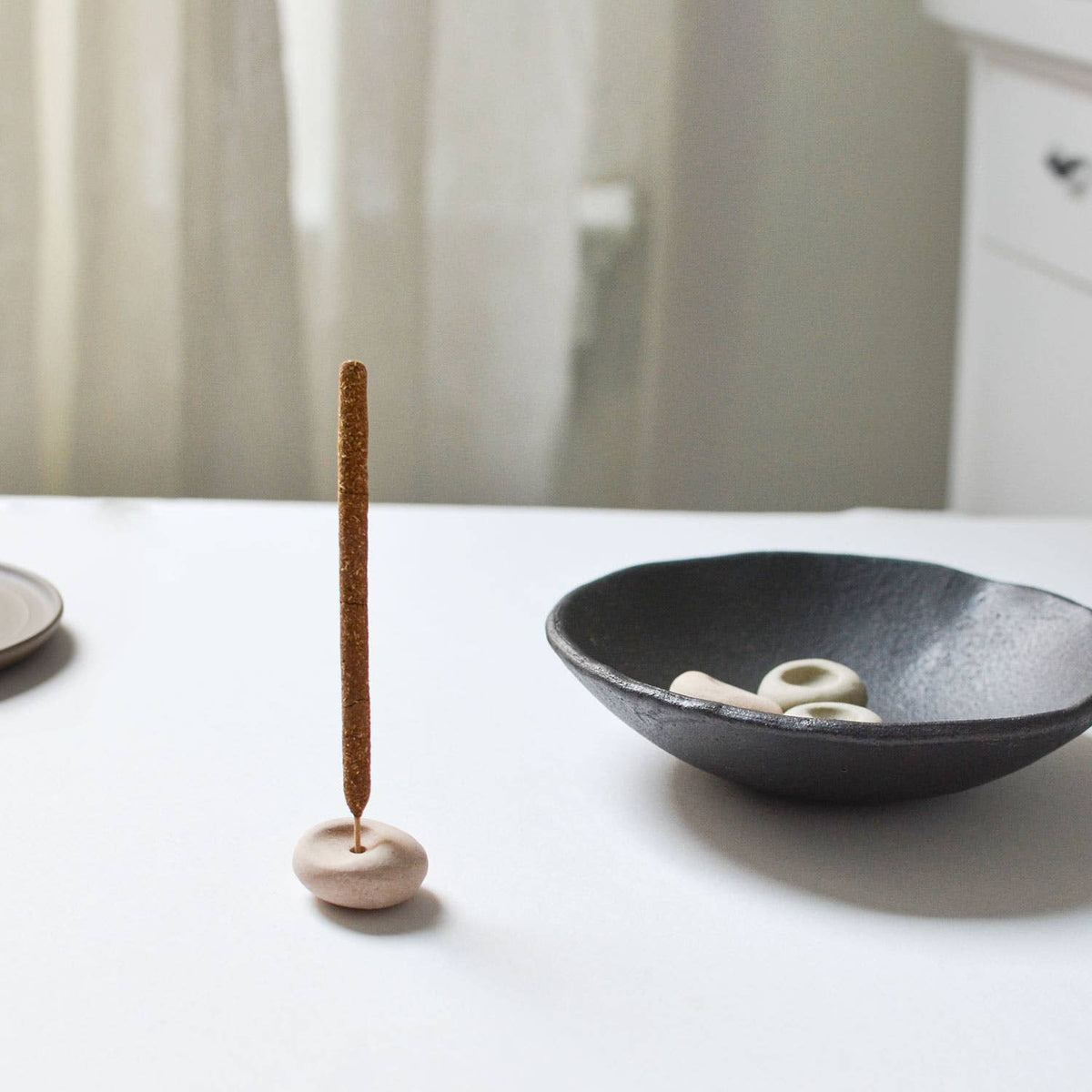 Mini Beige Ceramic Pebble Incense Holder