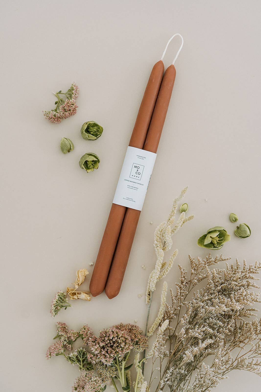 Terra Cotta | Dipped Beeswax Taper Candles | All Natural: 10 Inches