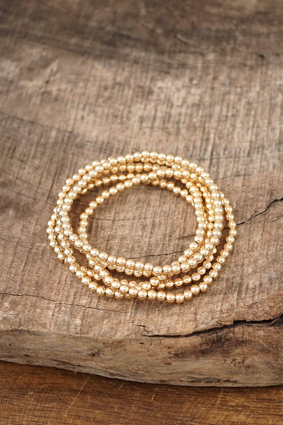 Small ball beads bracelet stack of 5 bracelets Gold tone