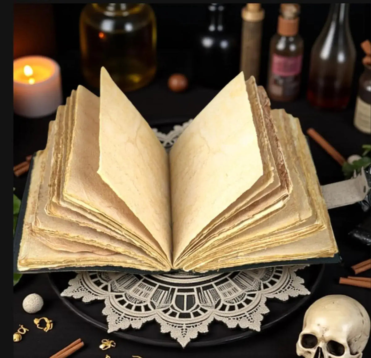 Handmade Floral Leather Grimoire – Book of Shadows with Lock